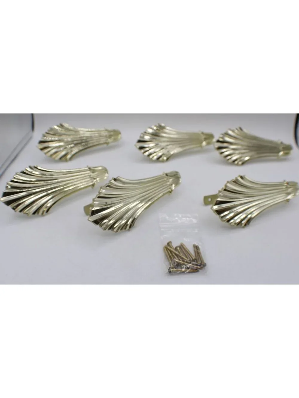 Set 6 Gold Shell Curtain Tiebacks Drapery Holdbacks Adjustable w/ Hardware Vtg